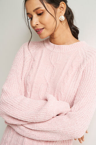 Pink Self Design Straight Top, Pink, image 4
