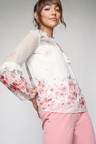 1 - White Floral Printed A-Line Top, image 1