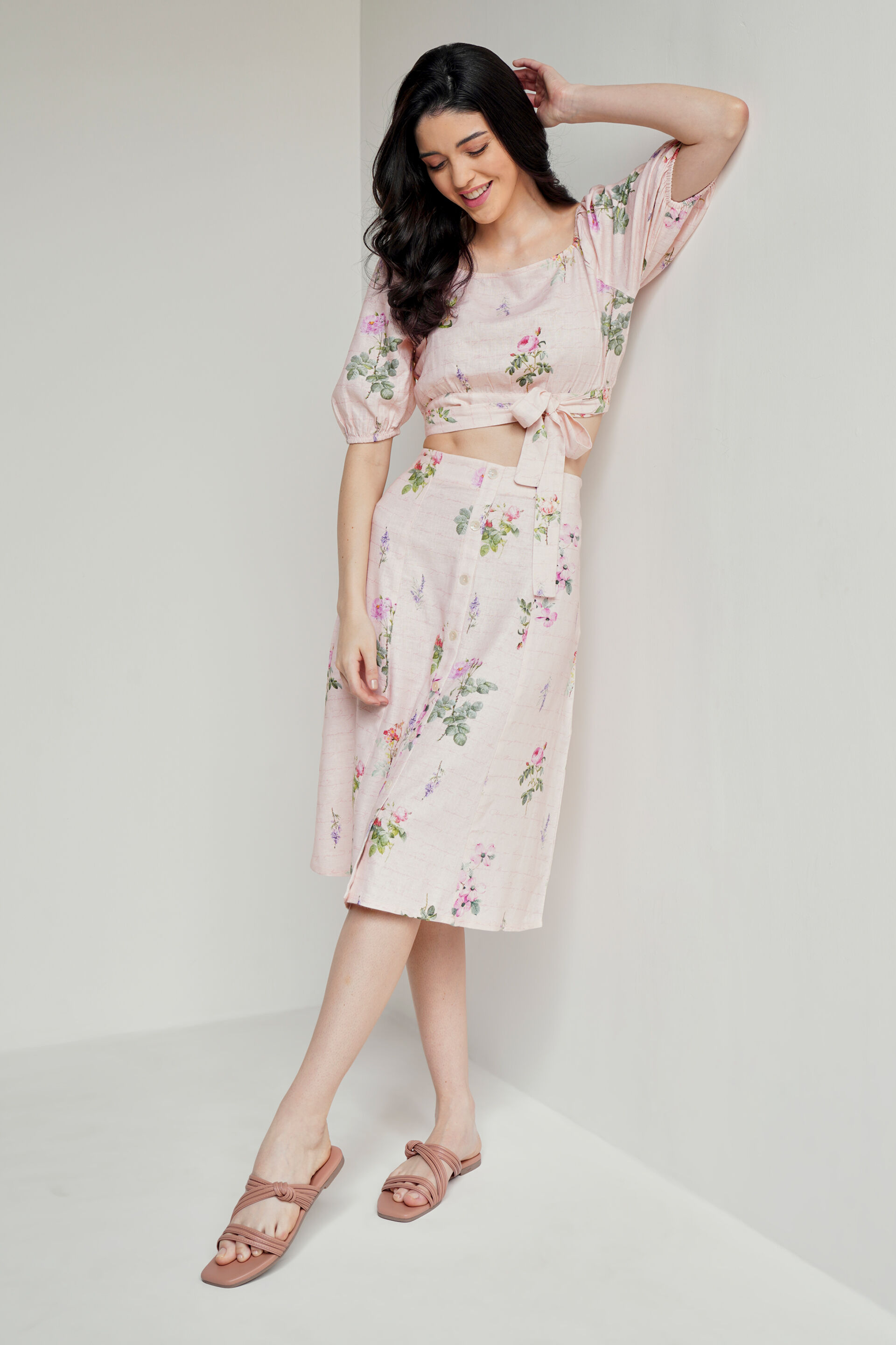 Pink Floral Flared Set-2, Pink, image 3