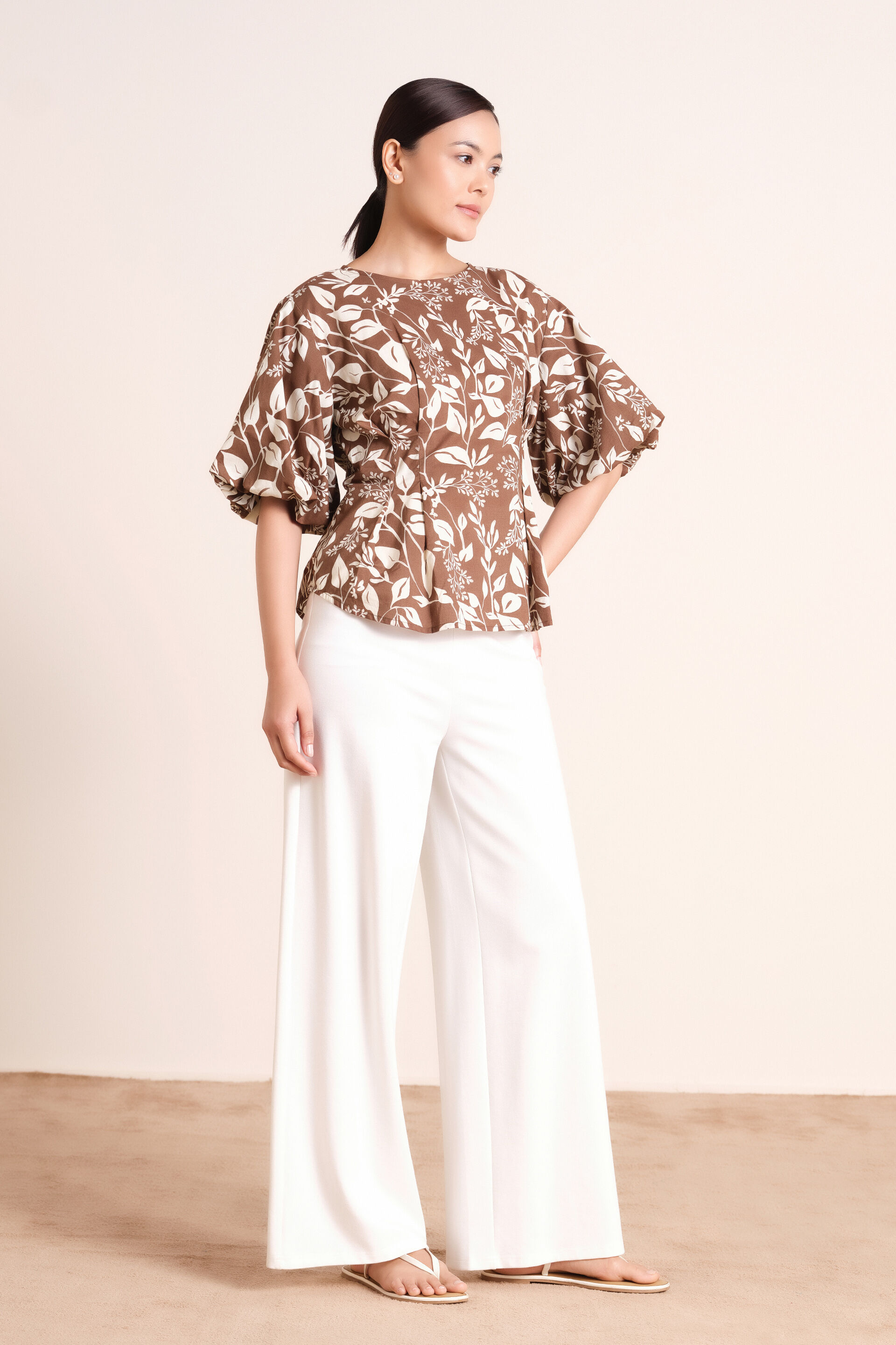 Leafy Brown Cotton Top, Brown, image 3