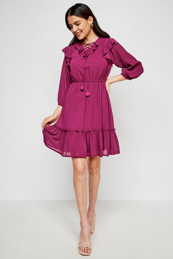 Wine Solid Flared Dress, Wine, image 3