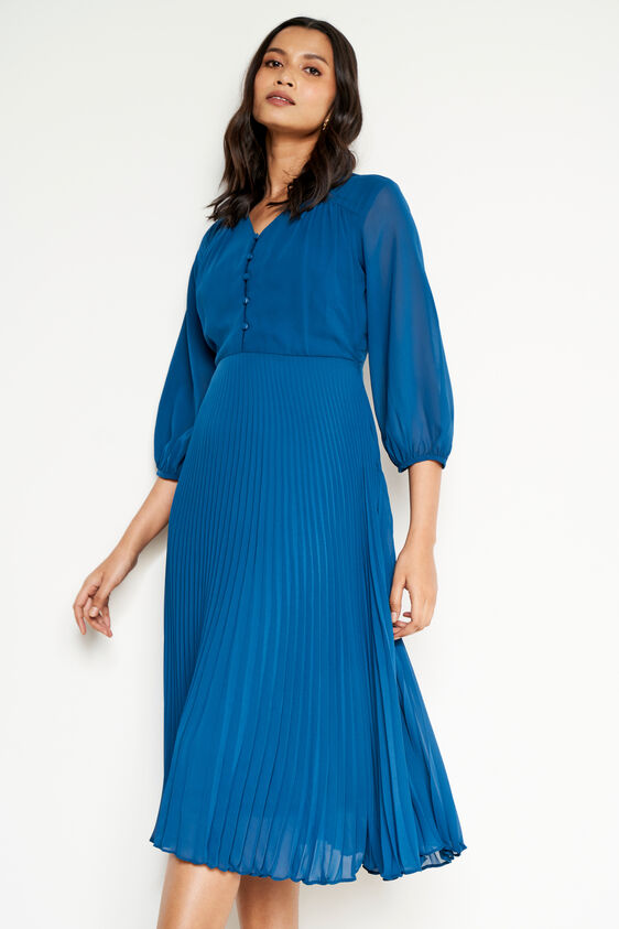 Solid Flared Midi Dress, Teal, image 3
