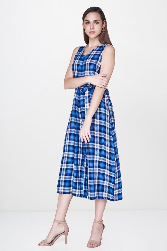 4 - Navy Checks Tie-Ups V-Neck Sleeveless Jumpsuit, image 4
