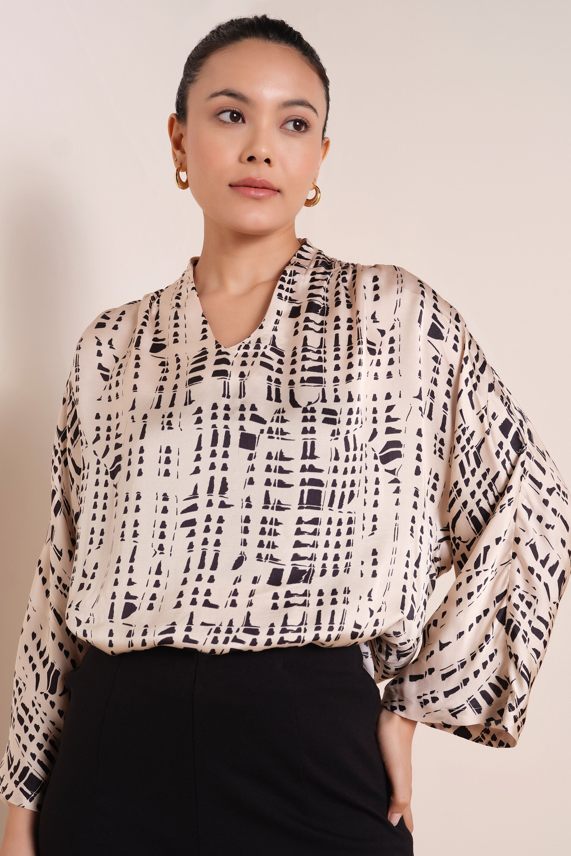 Printed Beige Modal Satin Top