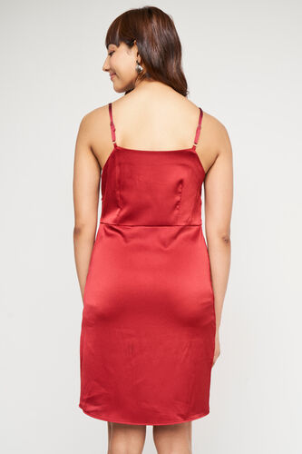 Red Solid Asymmetric Dress, Red, image 4