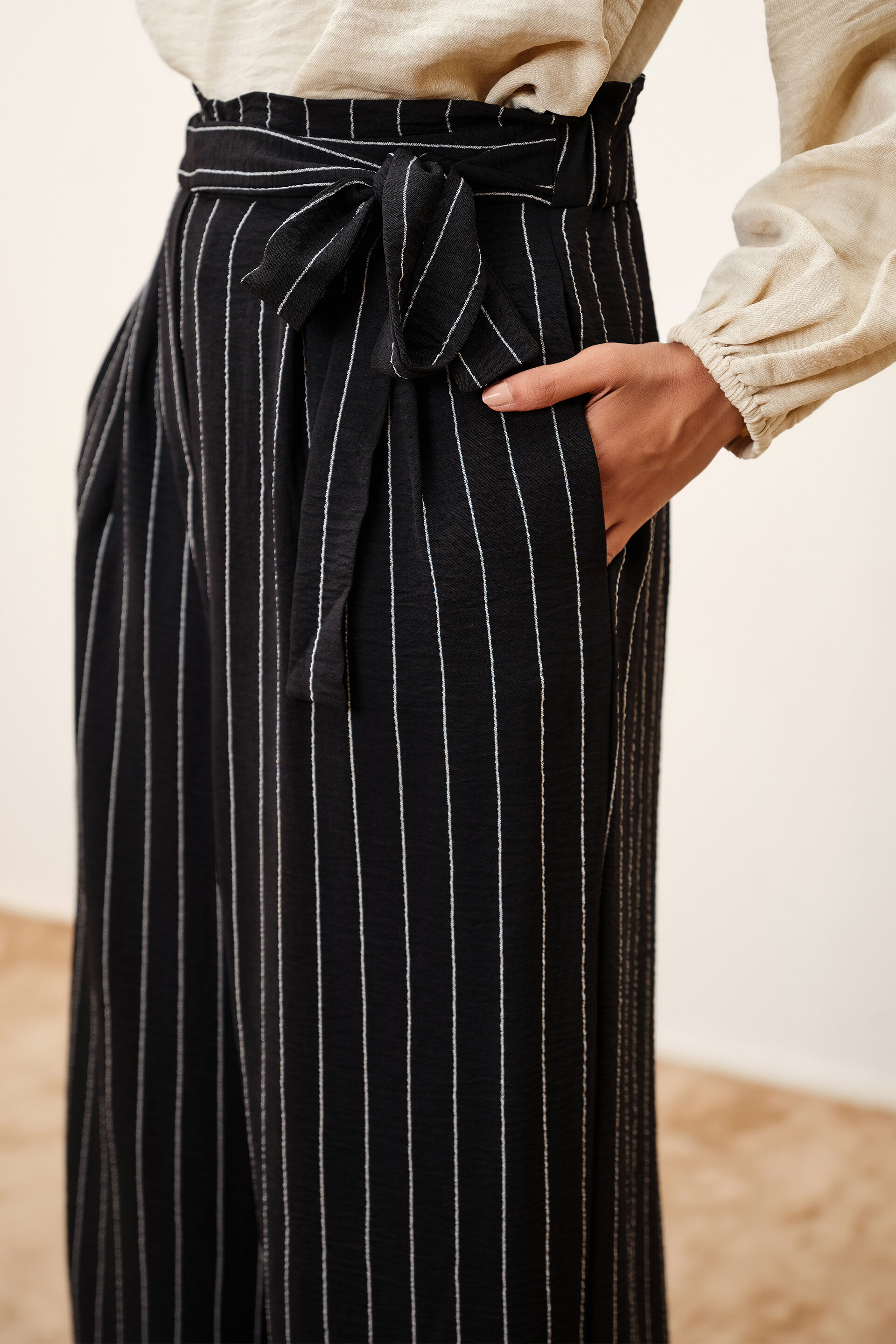 Linea Striped Black Pants, Black, image 3