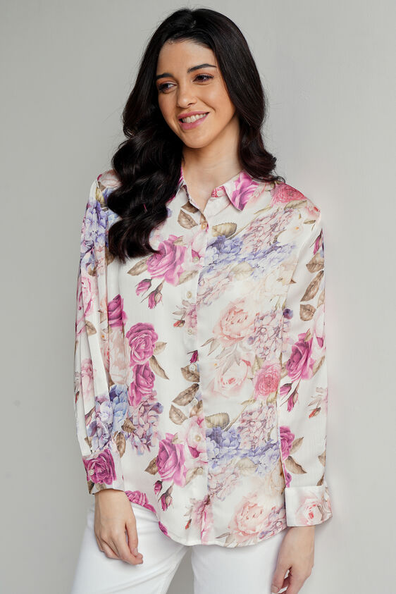 Peach Floral Straight Top, Peach, image 2