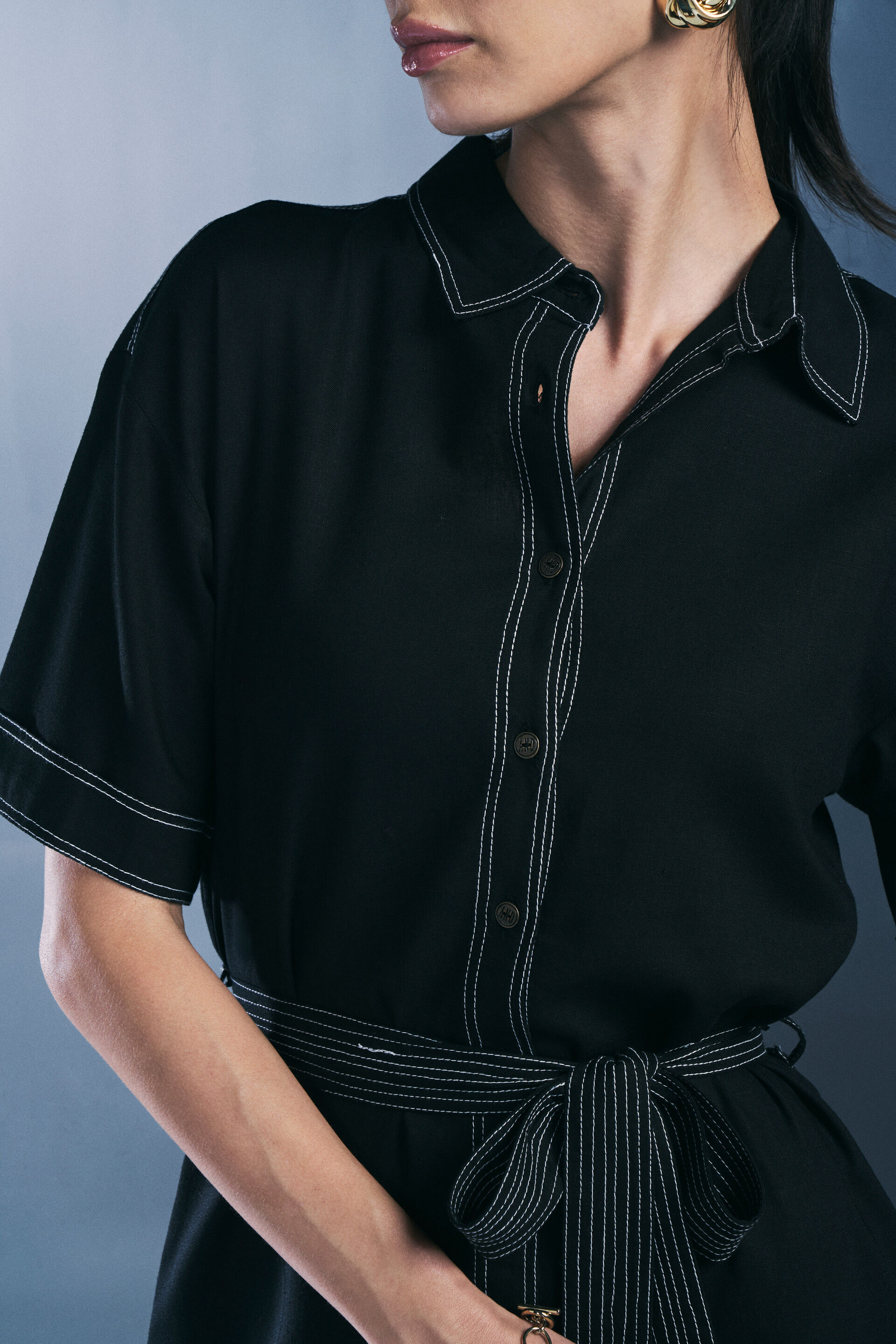 High On Contrast Rayon Dress, Black, image 6