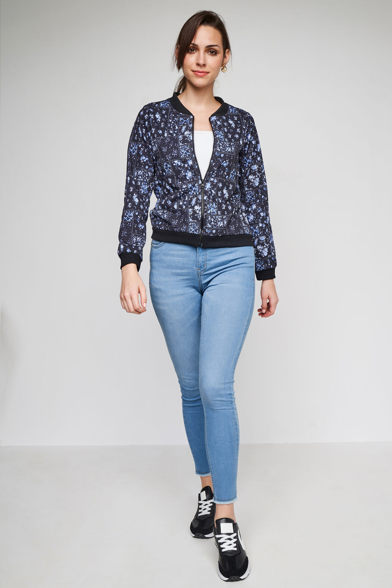 Blue and Black Floral Straight Top, Blue, image 2