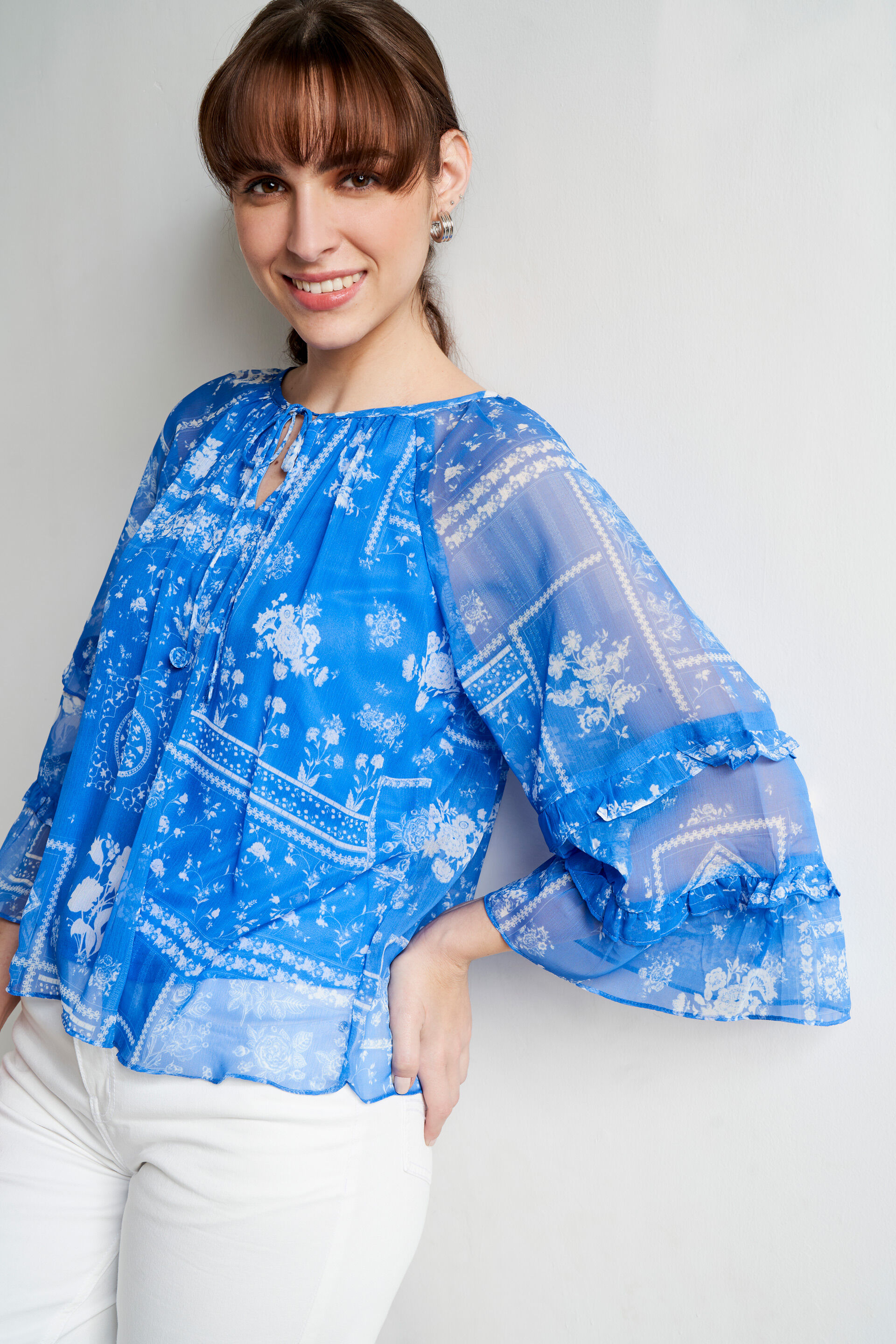 Royal Blue Floral Flared Top, Royal Blue, image 3