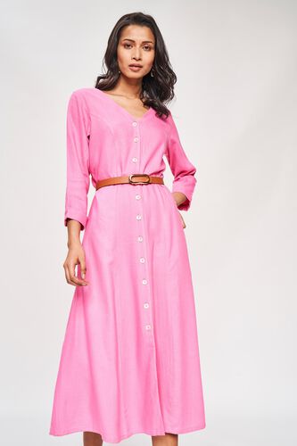1 - Pink Solid Fit And Flare Dress, image 1