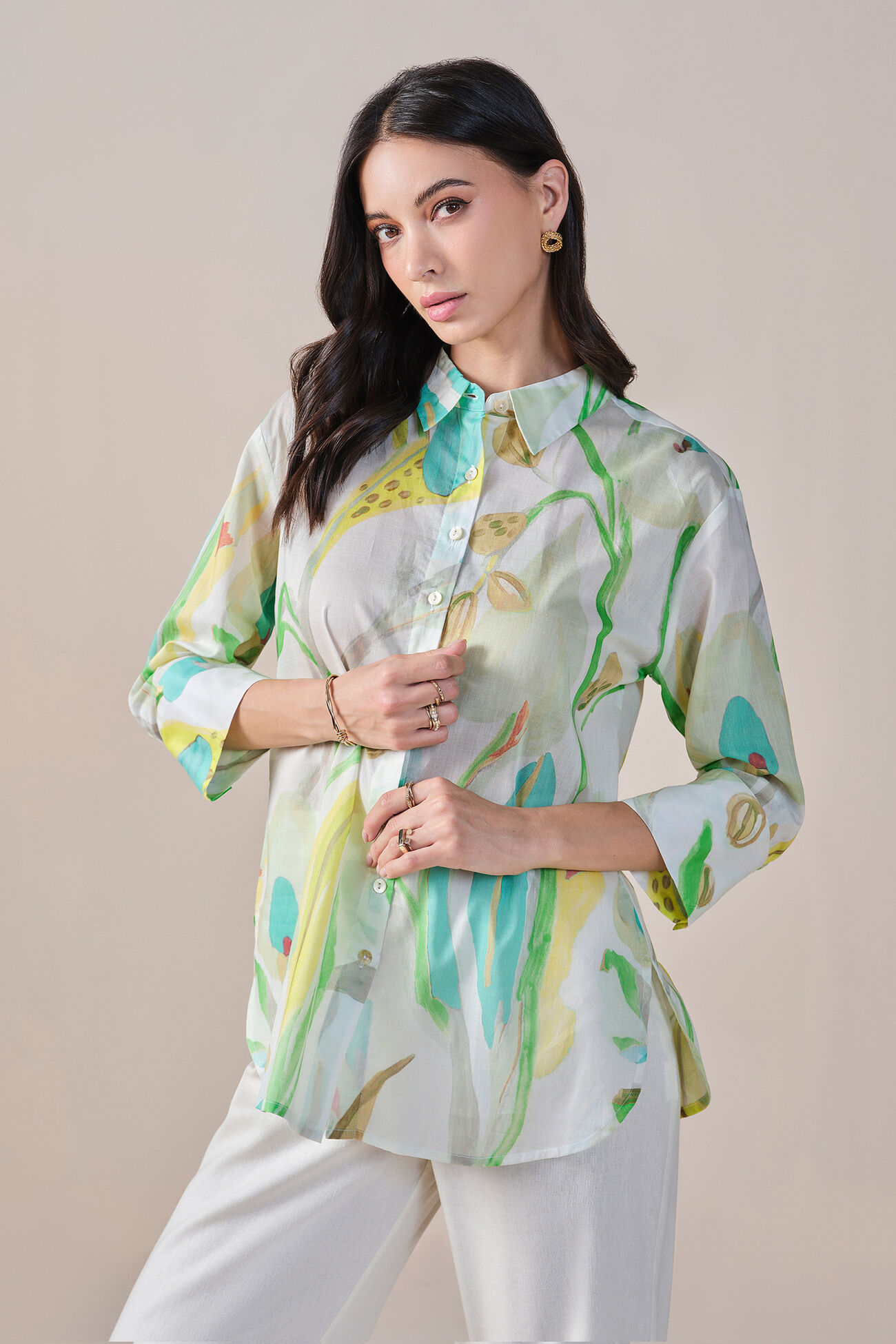 Florallista Viscose Linen Blend Shirt, Green, image 3