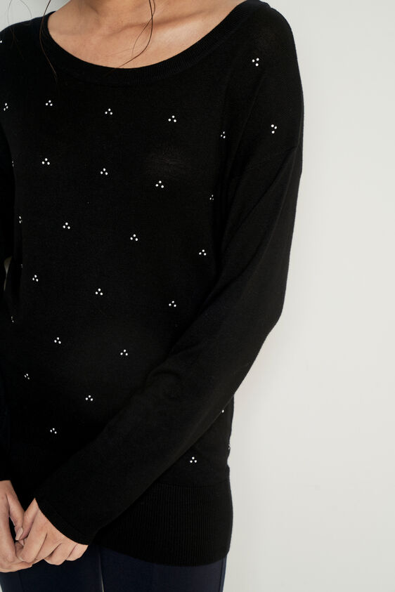 Black Embellished Straight Top, Black, image 5