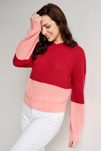 Red and Pink Colour blocked Straight Top, Red, image 5