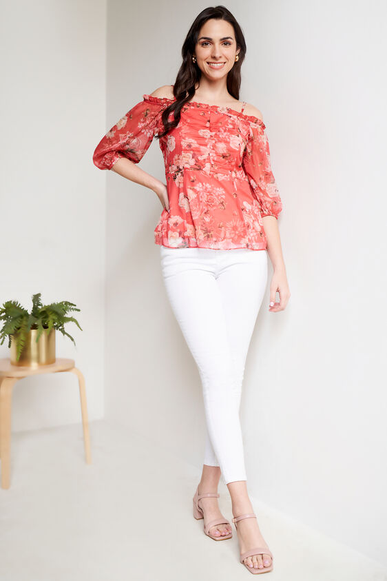 Coral Floral Peplum Top, Dark Pink, image 3