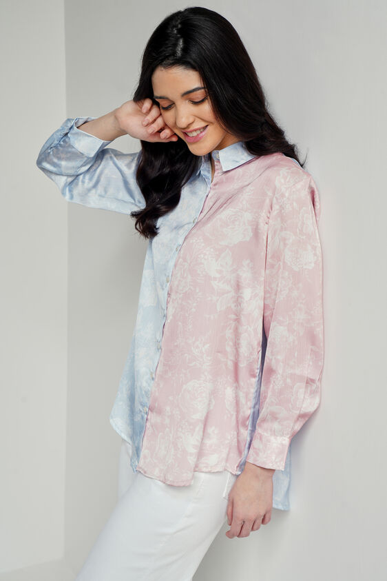 Blue And Pink Floral Curved Top, Blue, image 4
