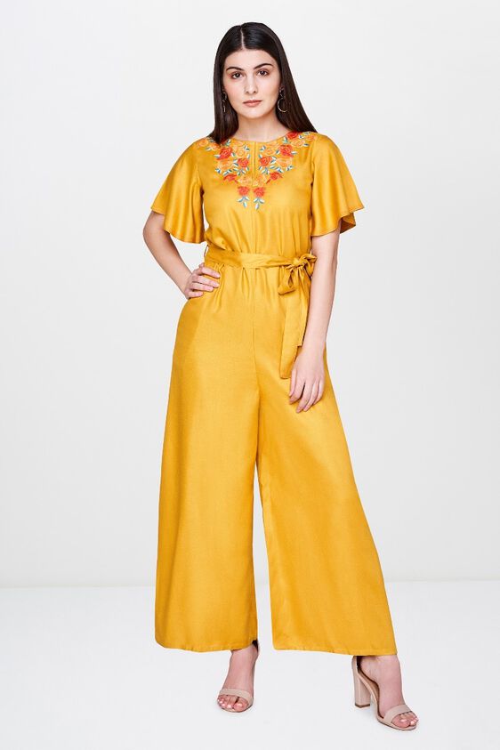 1 - Mustard Embroidered Jumpsuit, image 1