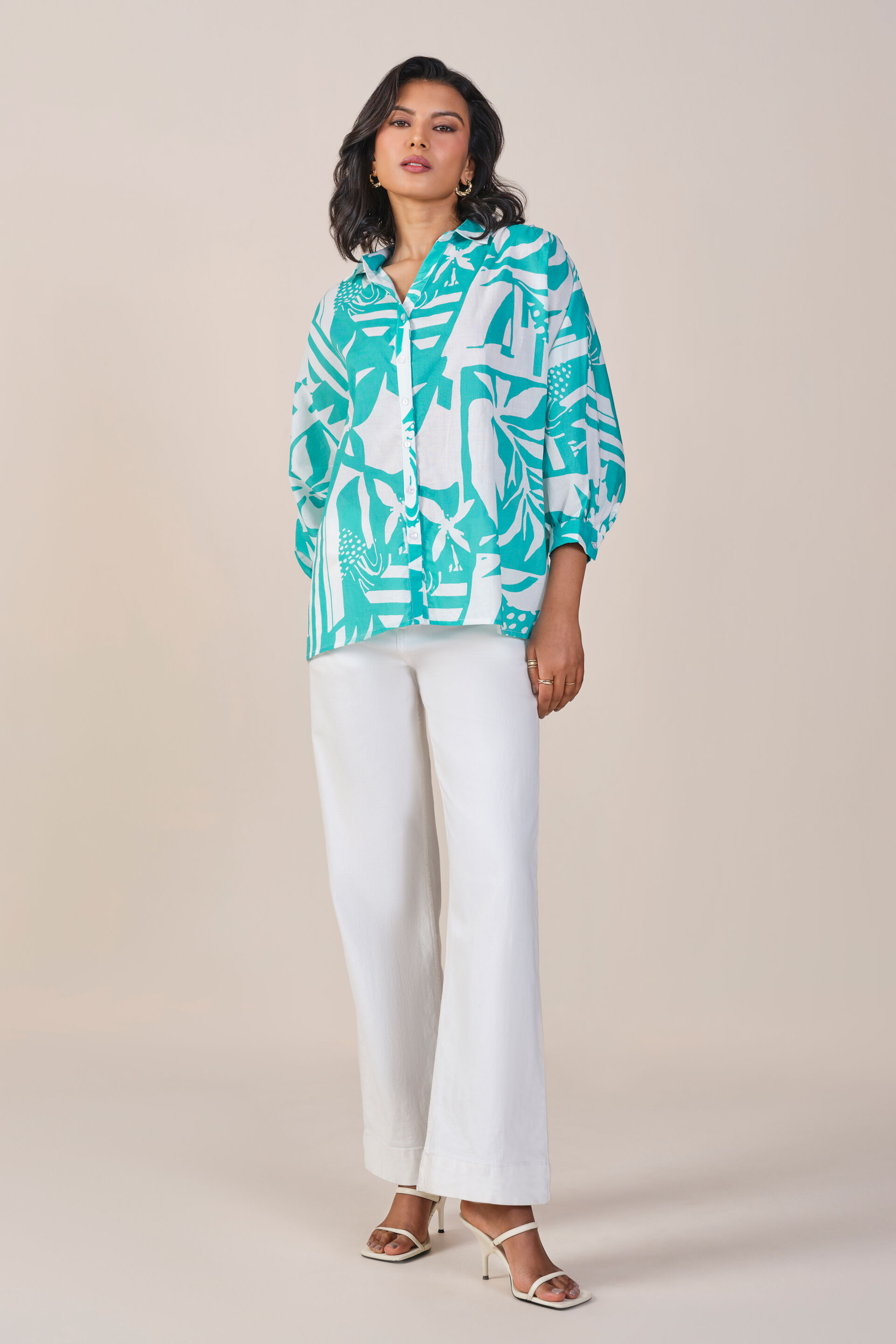 Cyan Spell Cotton Shirt, Turquoise, image 2