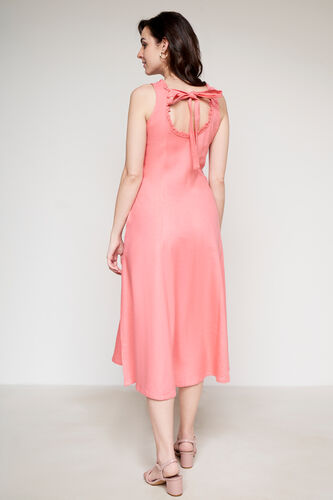 Coral Linen Flared Dress, Coral, image 4