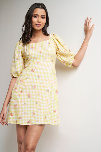 Yellow Floral Straight Dress, Yellow, image 1