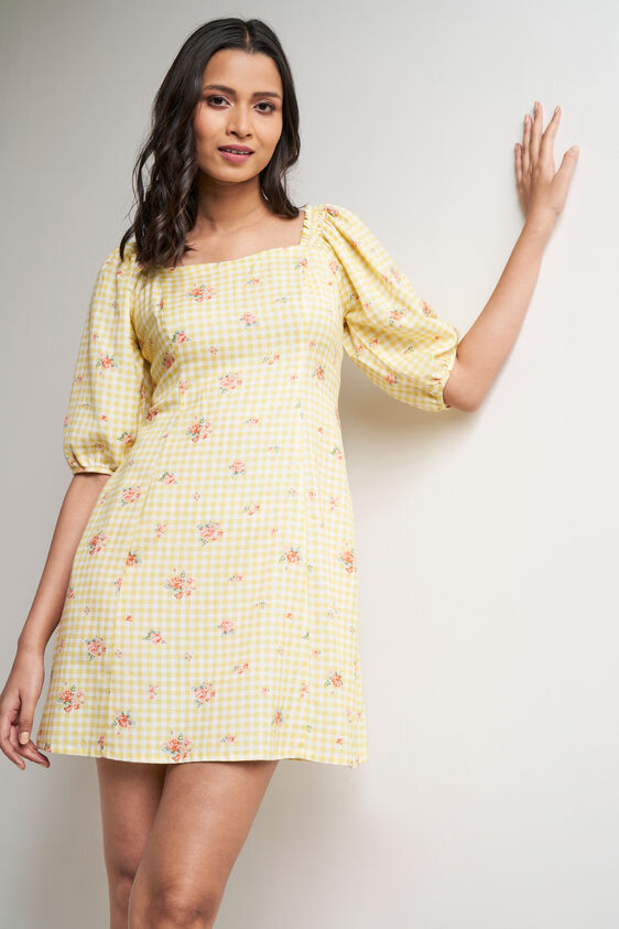 Yellow Floral Straight Dress, Yellow, image 1