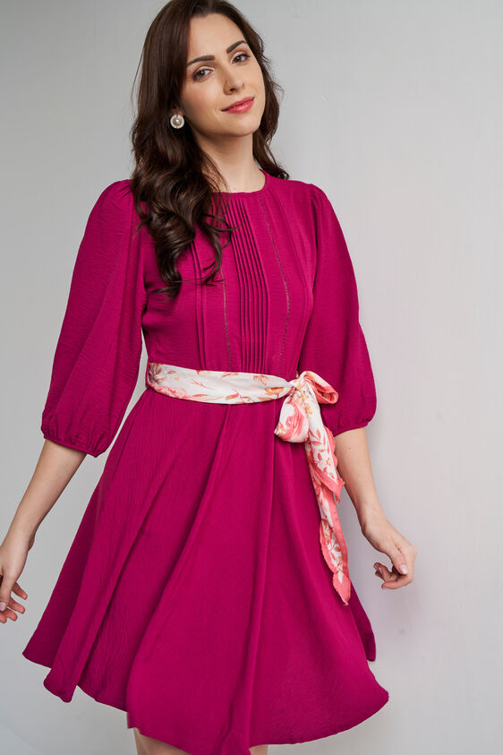 Magenta Solid Flared Dress, Magenta, image 1
