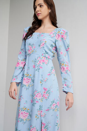 Powder Blue Floral Flared Dress, Powder Blue, image 4