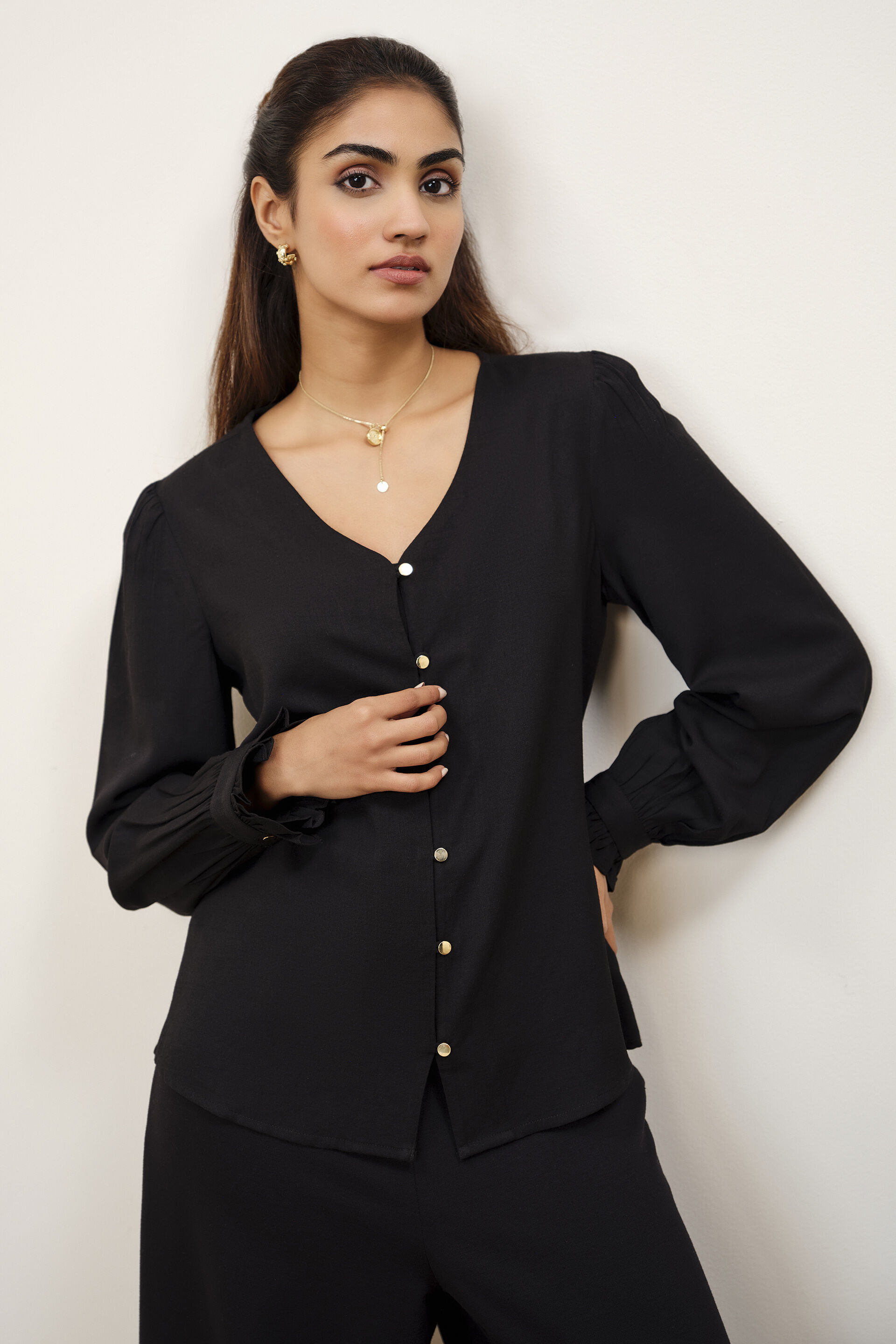 Tarin Black Frill Top, Black, image 1