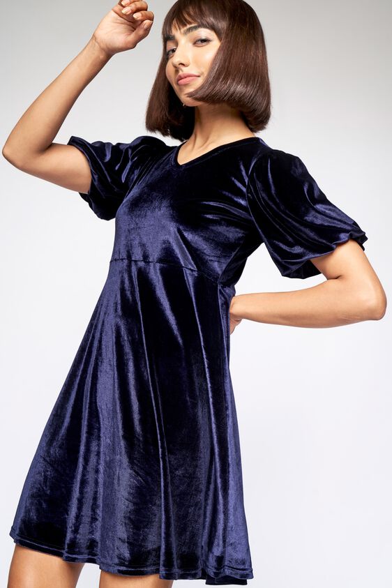 1 - Navy Solid Fit and Flare Dress, image 1