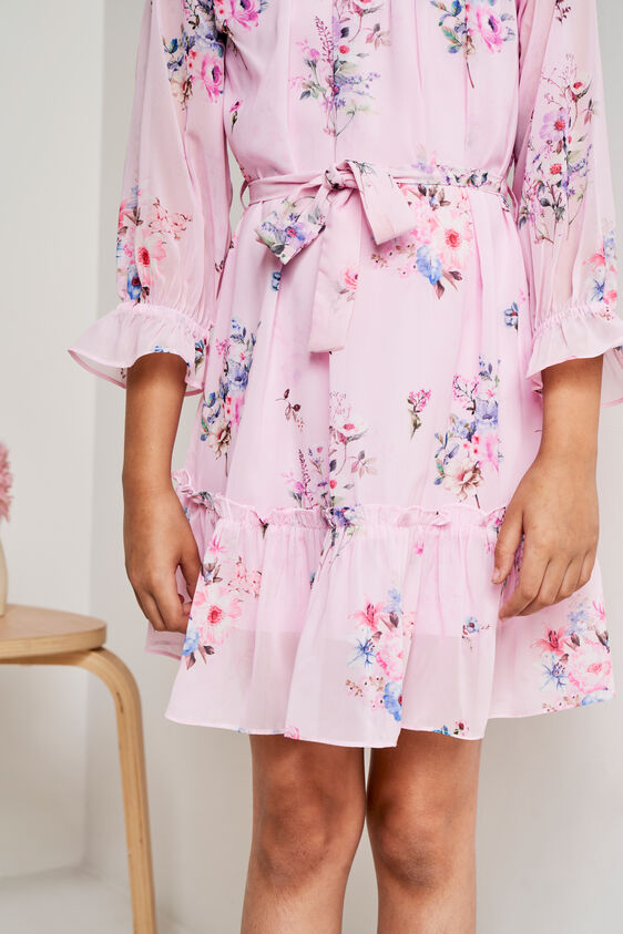 Pink Floral Flounce Dress, Pink, image 5