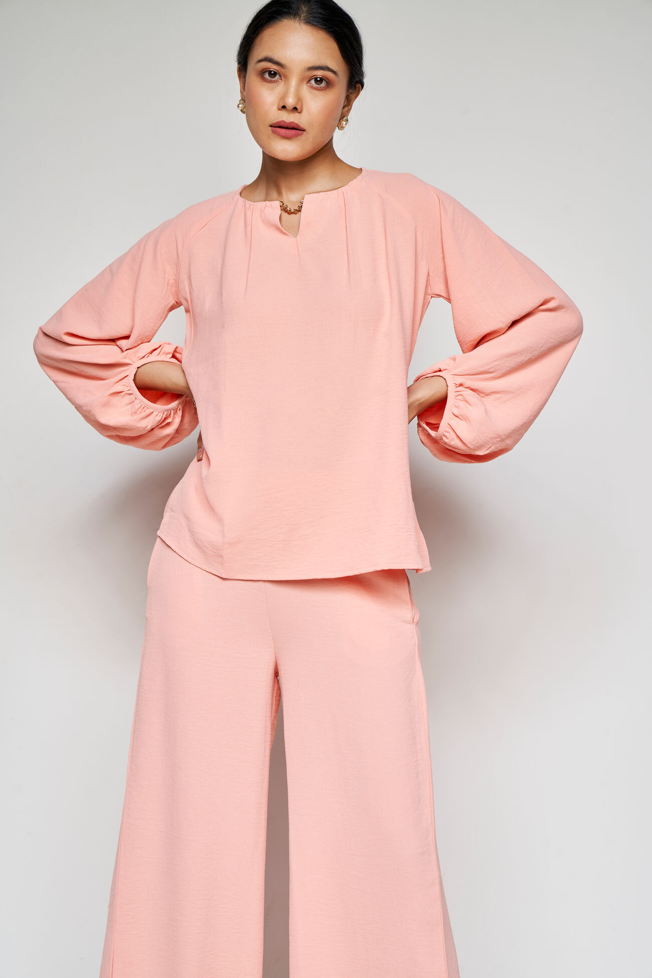 Polite Drama Solid Co-ords Set, Peach, image 4