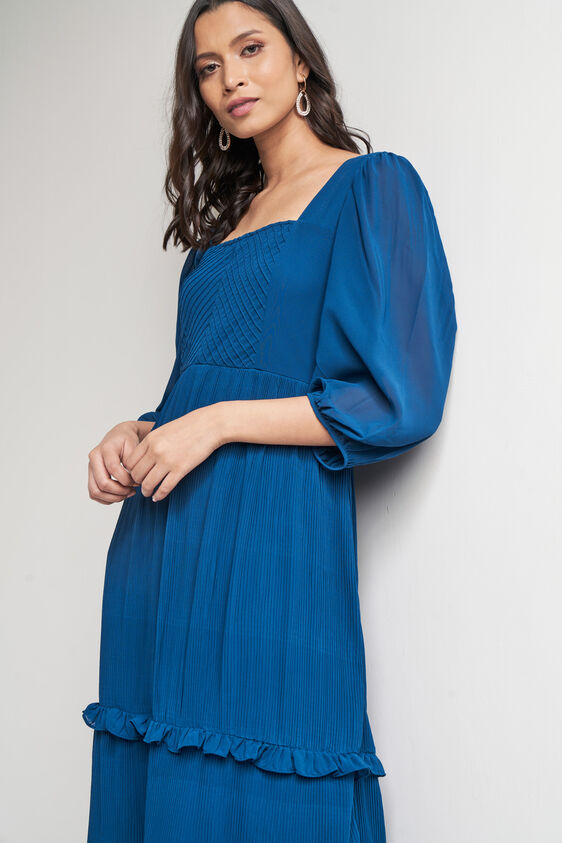 Teal Solid Flared Dress, Teal, image 2