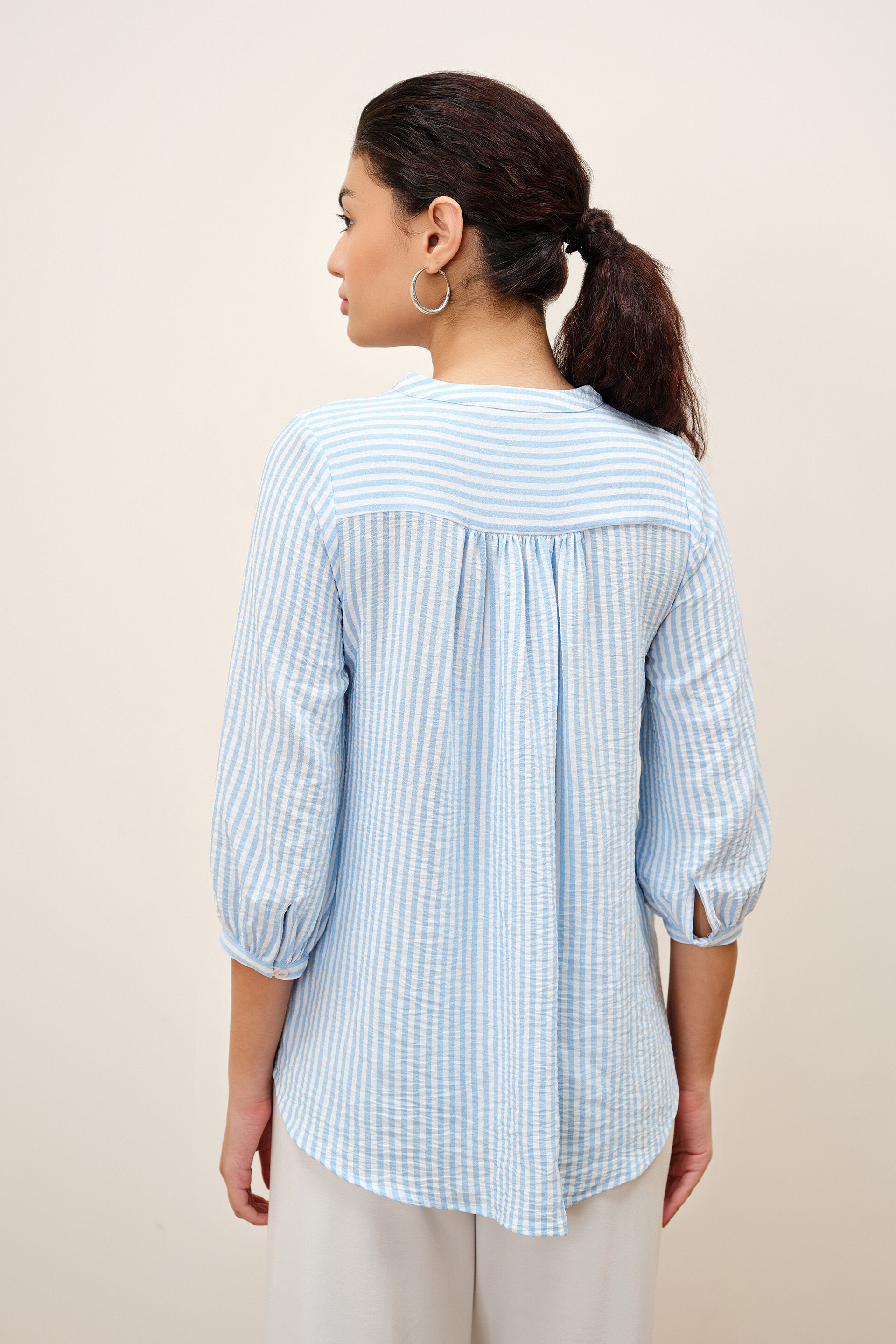 Skylin Blue-Striped Top, White, image 4
