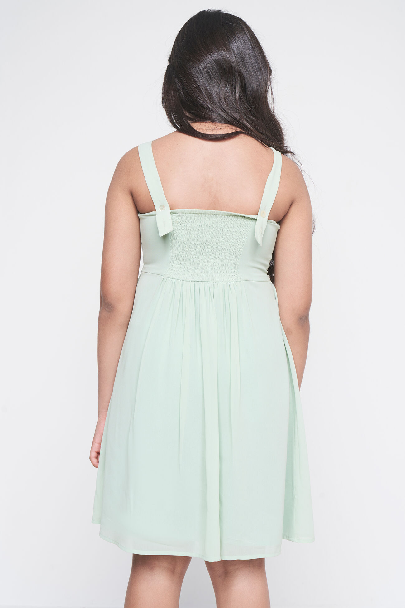 Green Solid Fit And Flare Embroidered Dress, Green, image 5