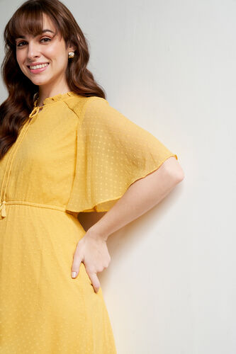 Yellow Solid Flared Dress, Yellow, image 6