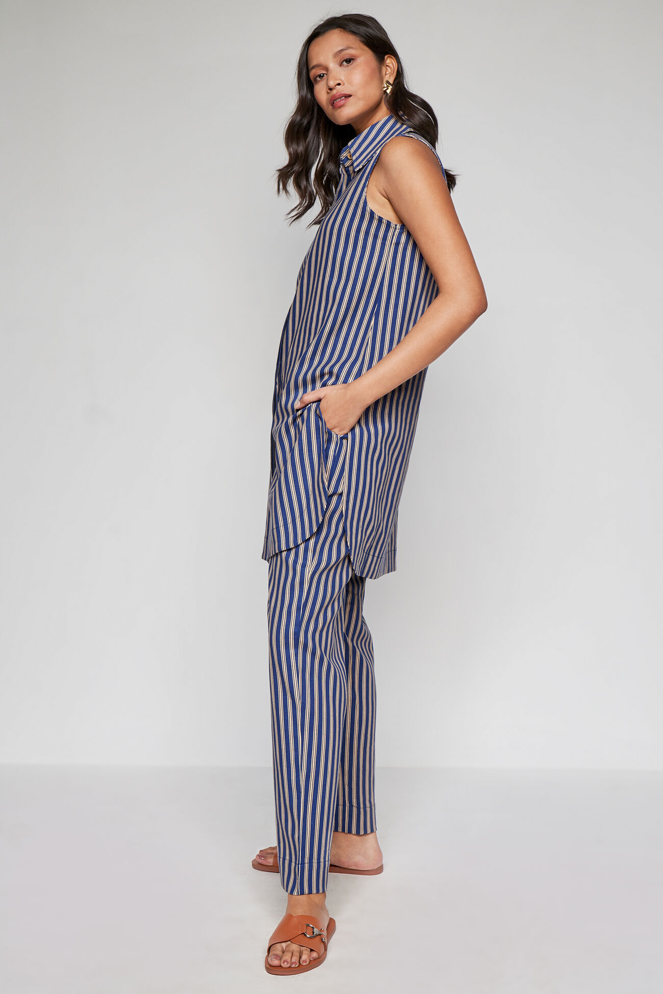 Blue And Gold Striped Symmetry Coord Set, Blue, image 3