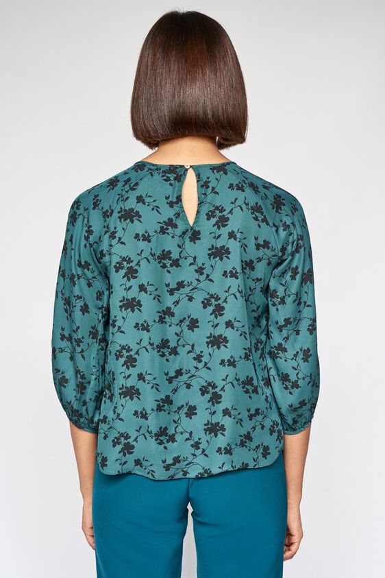 3 - Green Floral Printed Blouson Top, image 3