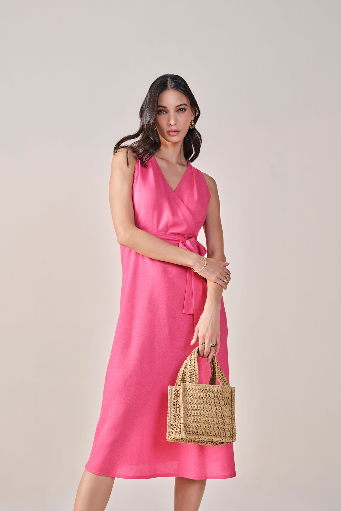 Bougainvillea Viscose Linen Blend Dress, Pink, image 5