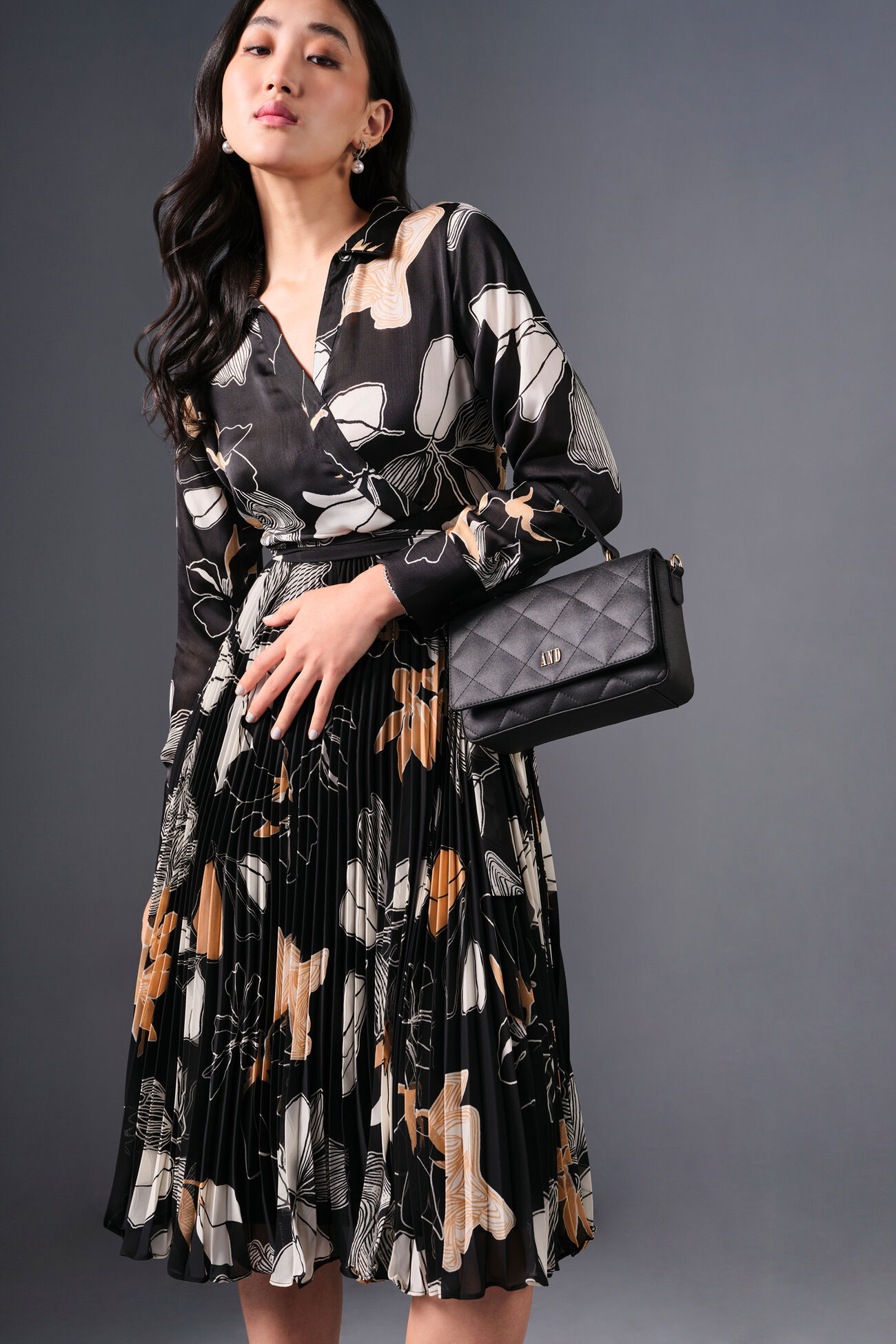 Luxe Printed Dress, Black, image 7
