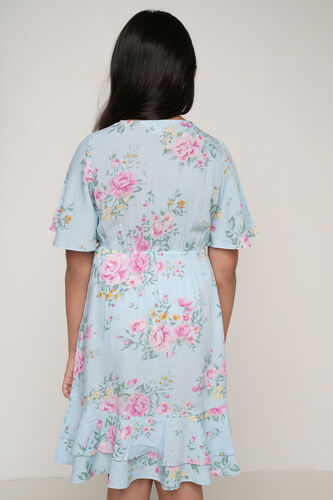 Blue and Pink Floral Curved Dress, Blue, image 5