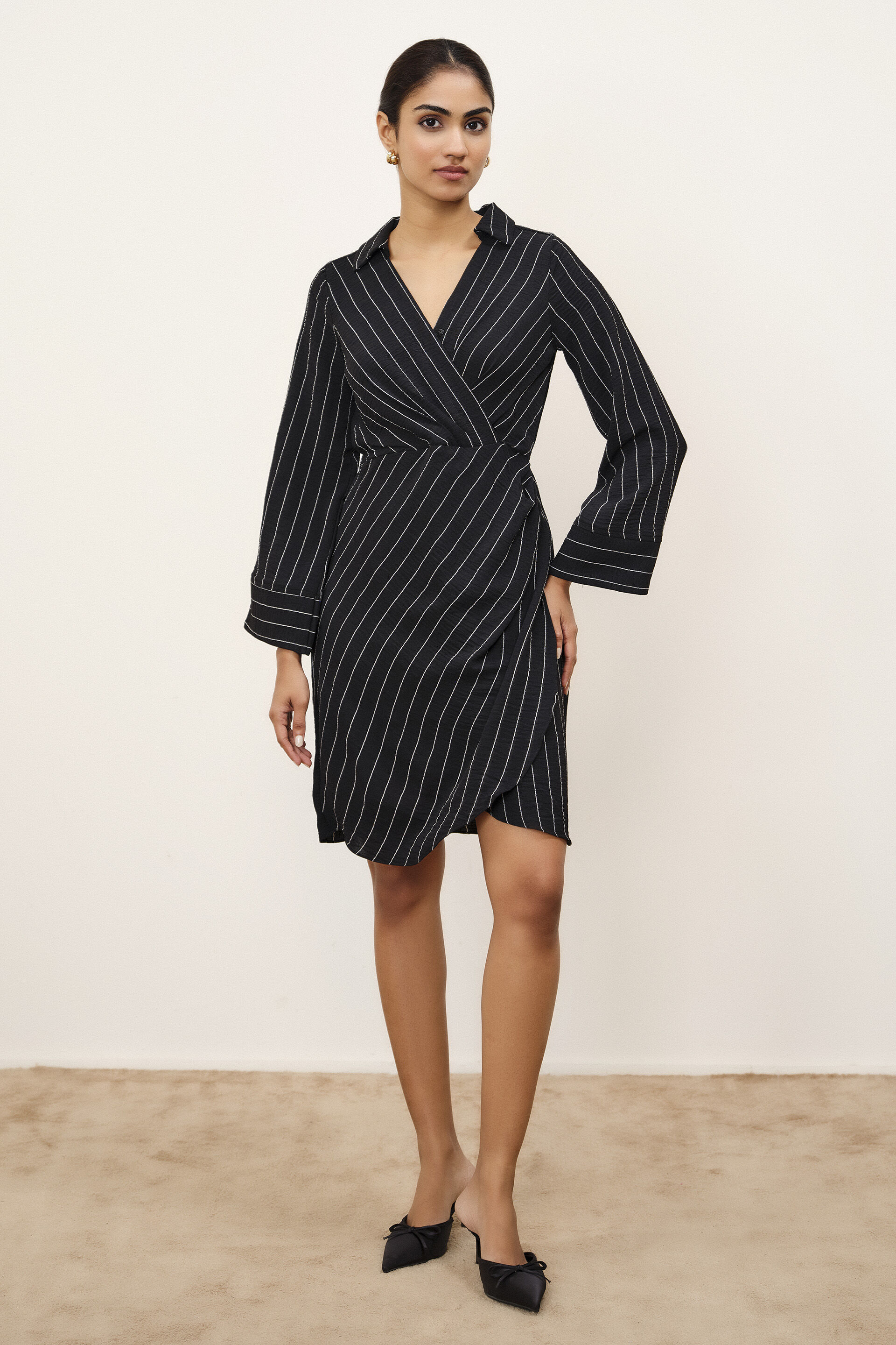 Charis Black Pinstripe Dress, Black, image 1