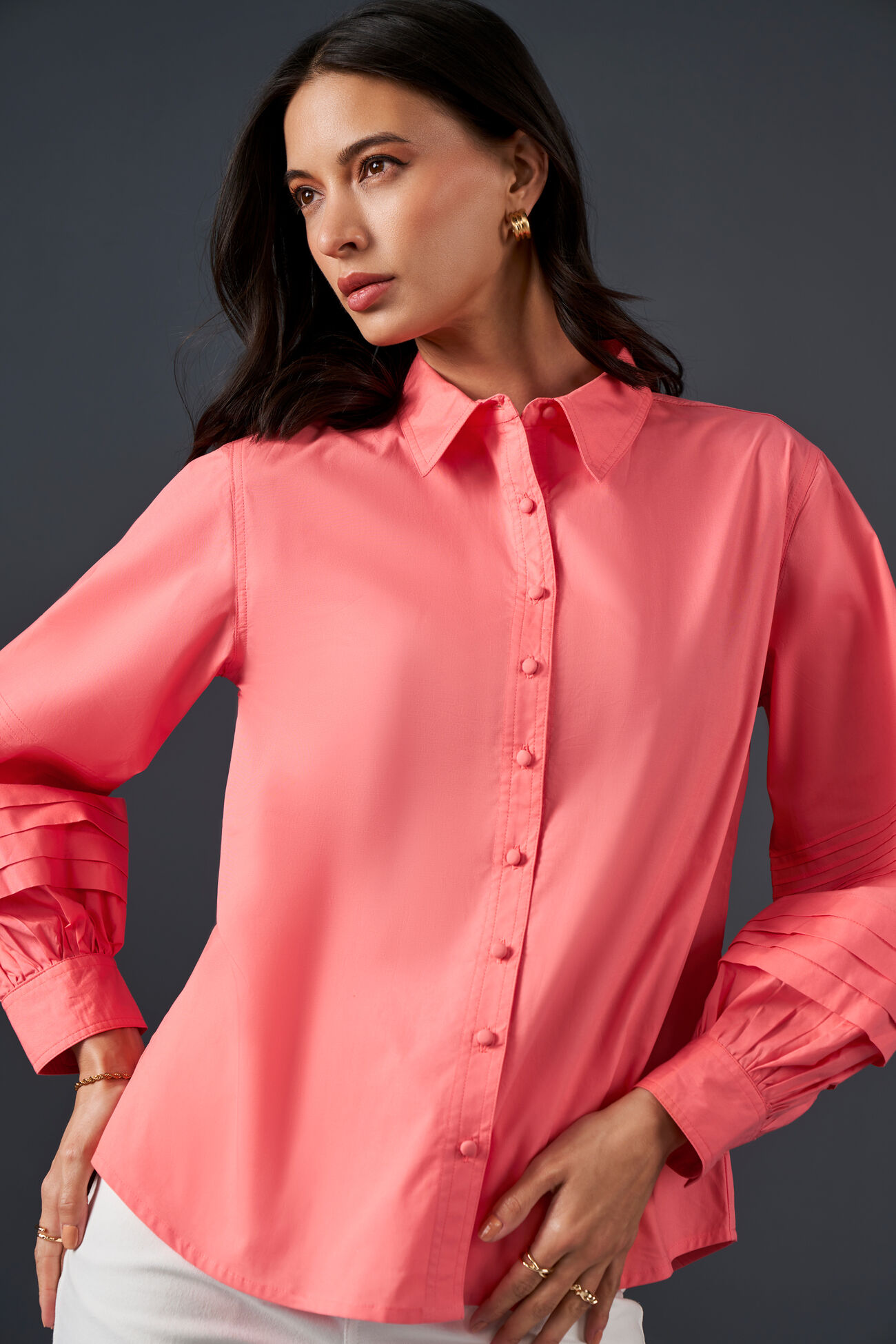 Coralista Cotton Shirt, Coral, image 3