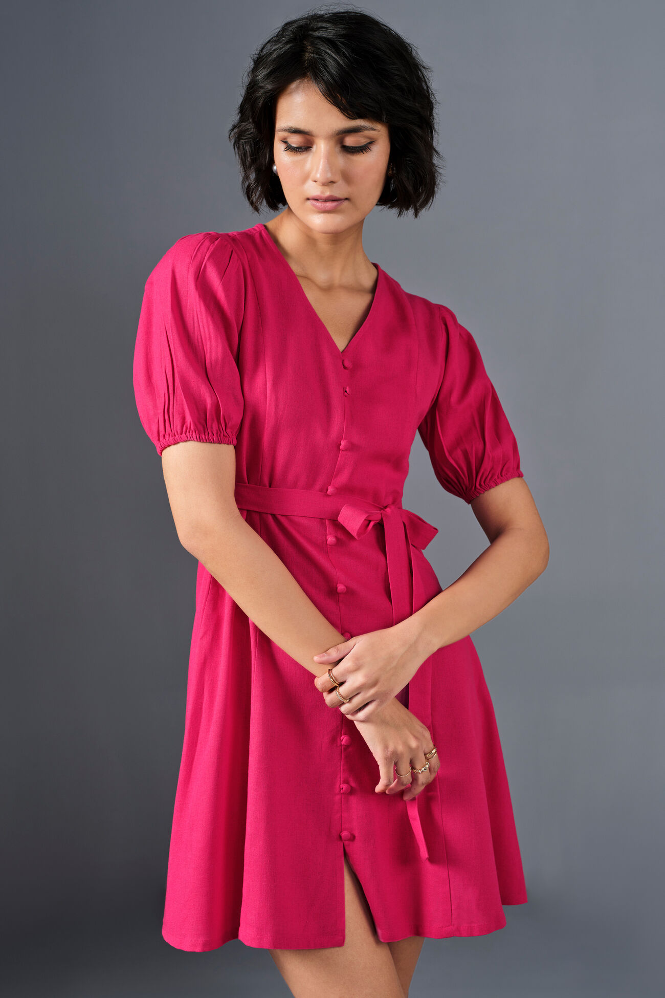 Dahlia Viscose Blend Dress, Dark Pink, image 8