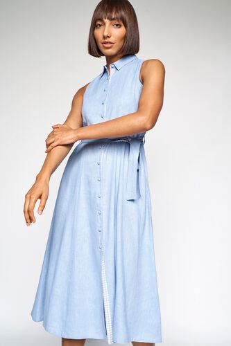 1 - Powder Blue Solid Fit and Flare Dress, image 1