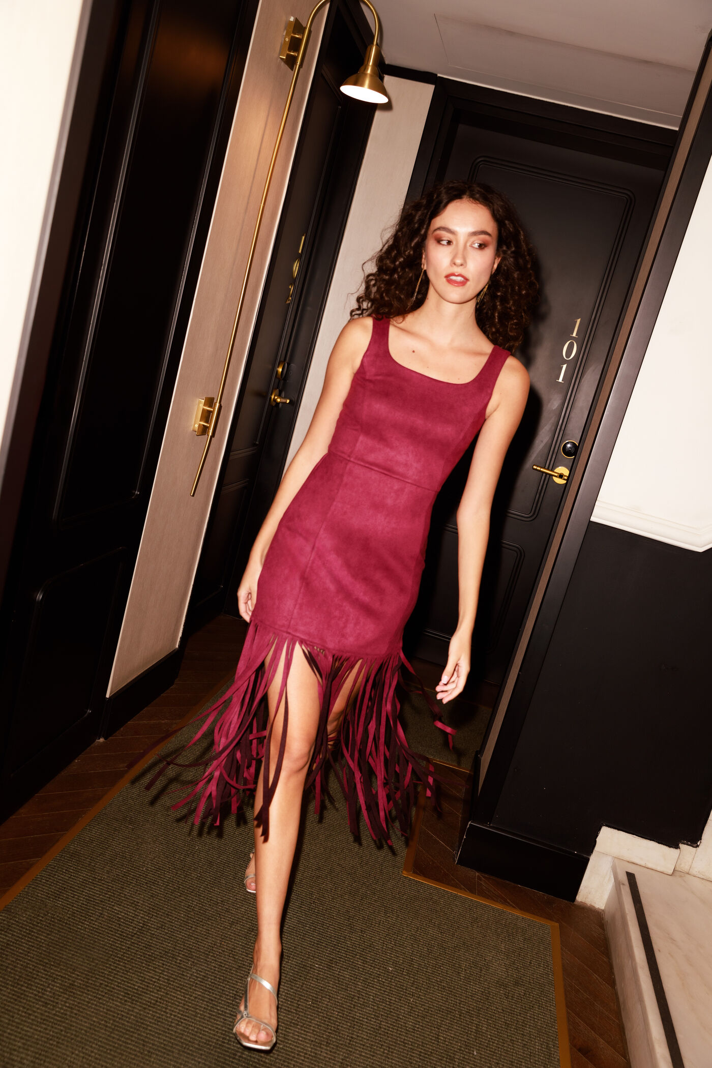 Fine Wine Suede Fringe Dress