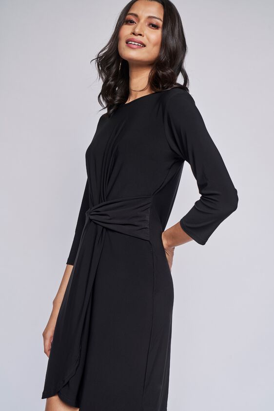 Black Solid Flared Dress, Black, image 2