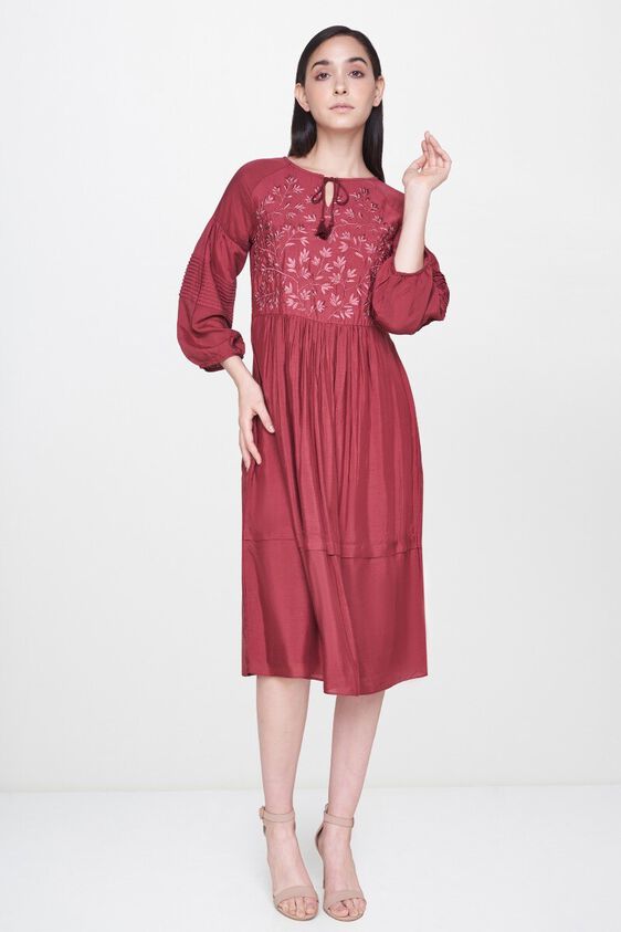 4 - Brown Embroidered Fit and Flare Dress, image 4