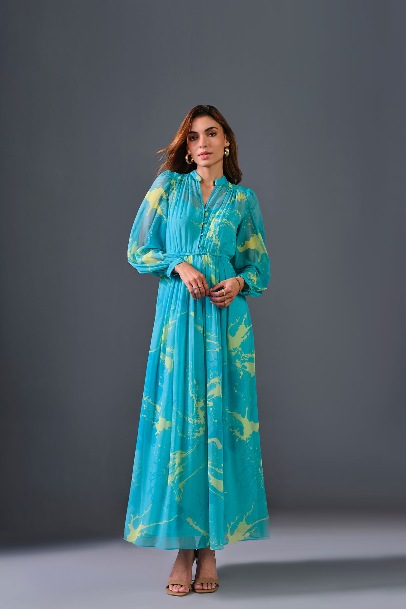 Buy our Turq Blue Abstract Flared Maxi online from ANDIndia SC ...