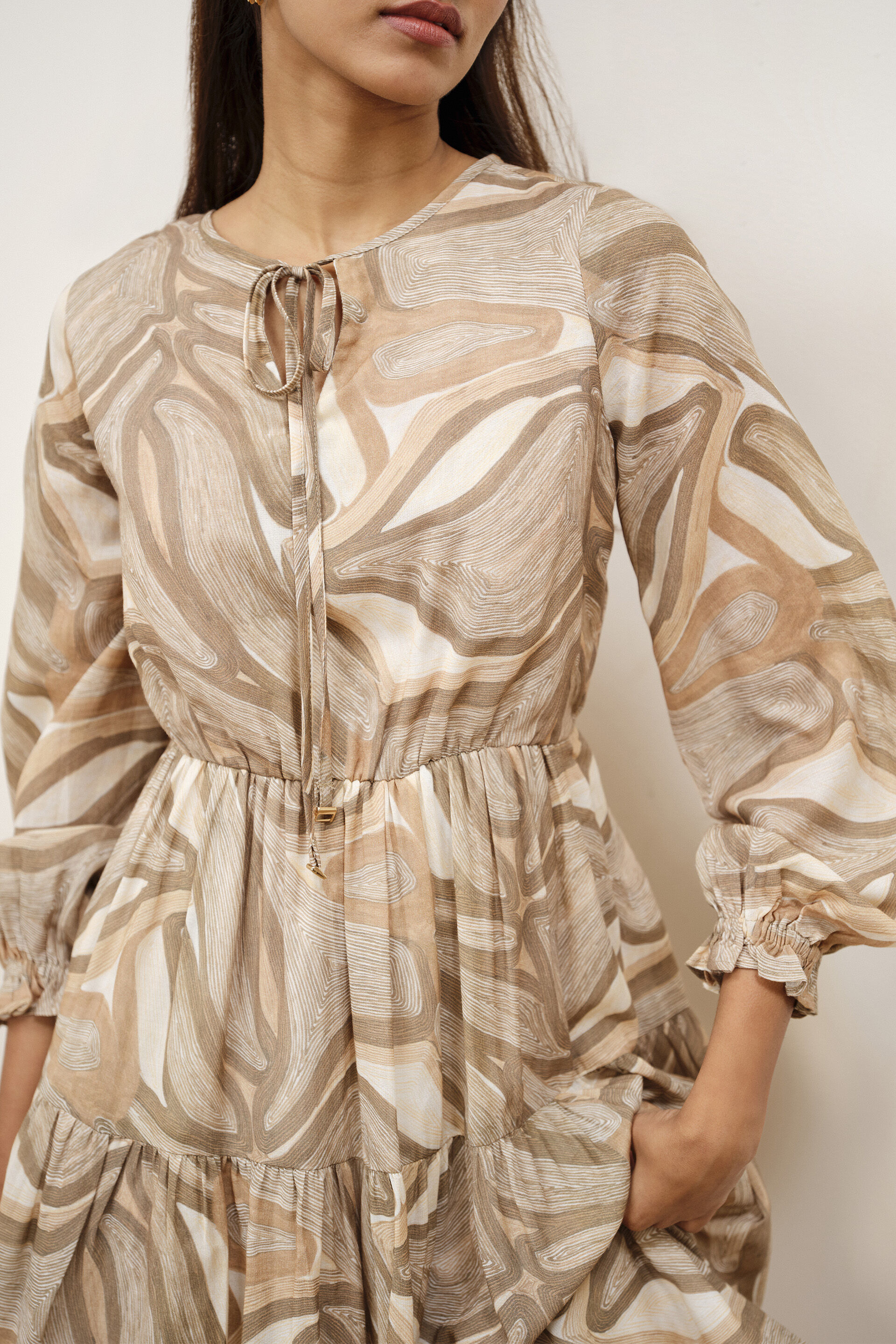 Brielle Brown Printed Dress, Brown, image 4