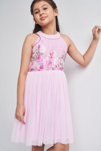 Pink Floral Flared Dress, Pink, image 3